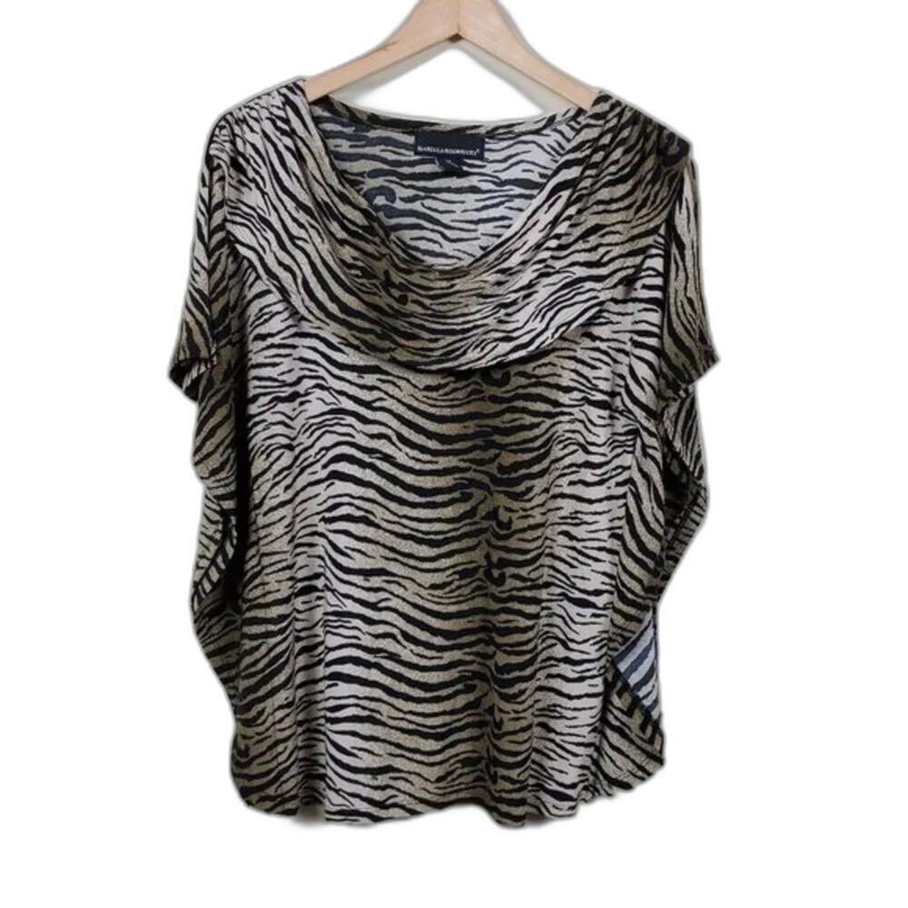 Isabella Rodriguez Animal Print Top Zebra Black Tan Women Size M Cowl Neck